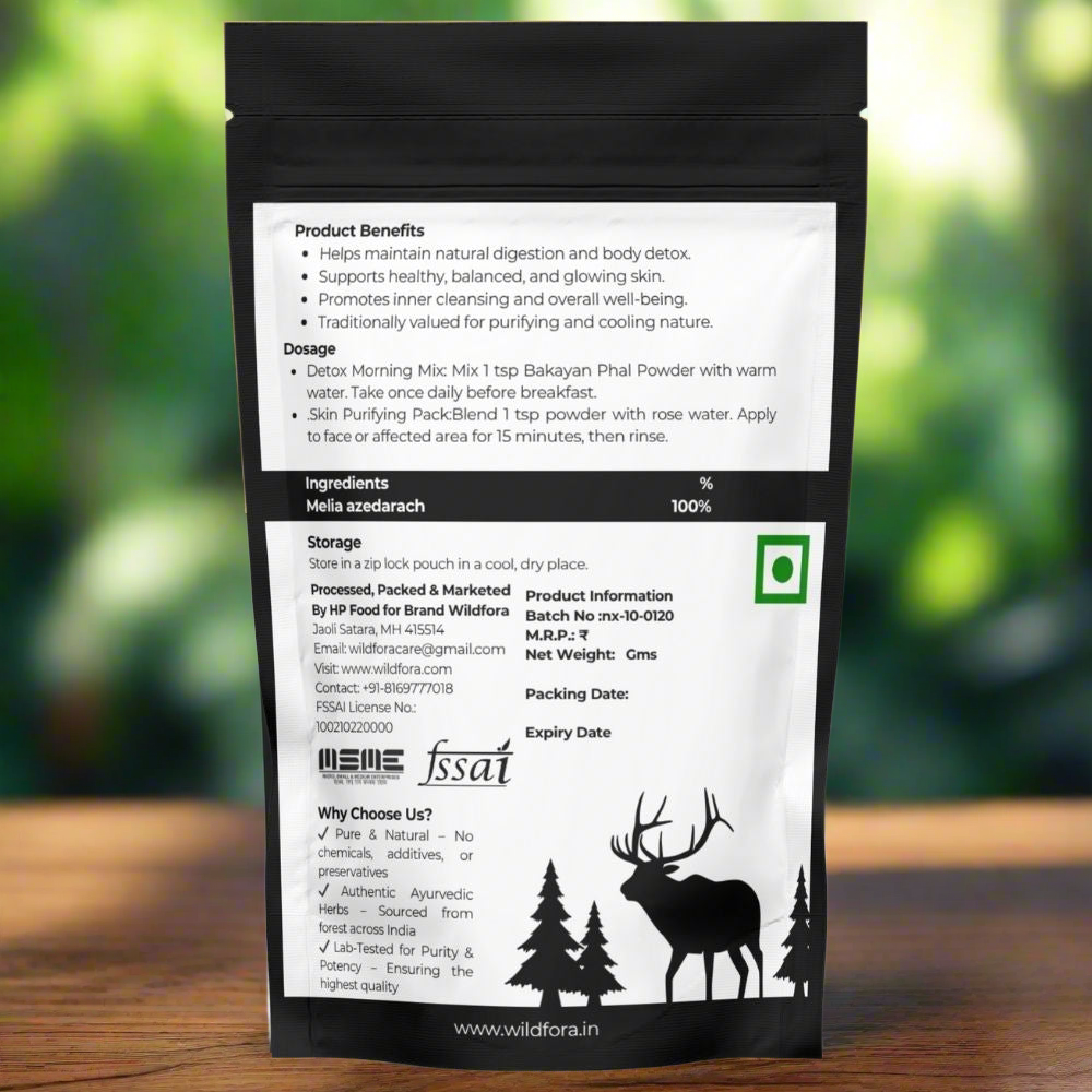 Wildfora Bakayan Phal Powder / Bakain Fal / Bakyan Fruit / Mahanimba Fal / Melia Azedarach / बकायन फल