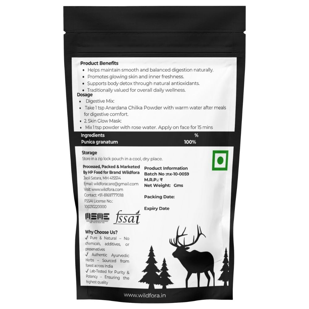 Anardana Chilka Powder, Wildfora Anardana Powder, Anar Dana Powder, Pomegranate Peel Powder, Punica granatum Powder, Anar Churna, Dried Pomegranate Powder, Wildfora Anar Dana, Organic Anardana Powder, Wild Forest Herbal, Wildfora Pomegranate Peel, Natural Fruit Powder, Anar Dana Churna, Herbal Fruit Powder, Wildfora Herbal Products.