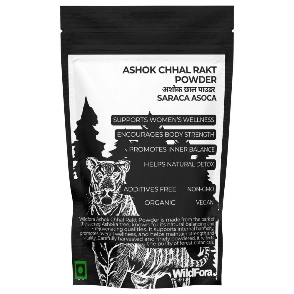 Ashok Chhal Rakt Powder, Wildfora Ashok Chhal Powder, Ashoka Bark Powder, Ashok Chaal Powder, Ashok Tree Bark, Saraca asoca, अशोक छाल पाउडर, Ashok Chhal Churna, Herbal Bark Powder, Wild Forest Herbal, Wildfora Herbal Product, Ashoka Tree Bark Powder, Natural Ashok Chaal, Wildfora Saraca Asoca, Organic Ashok Powder, Wildforest Herbal Bark.
