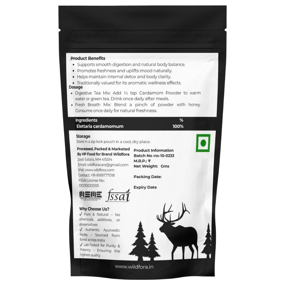 Wildfora Cardamom Powder, Elaichi Powder, Green Cardamom Powder, Natural Cardamom Powder, Forest Elaichi, Wildfora Elaichi Powder, Organic Cardamom, Wildfora Green Cardamom, Herbal Cardamom Powder, Elettaria Cardamomum, Forest Spice Powder, Natural Elaichi, Wildfora Herbal Spice, Sweet Spice Powder, Wild Cardamom.