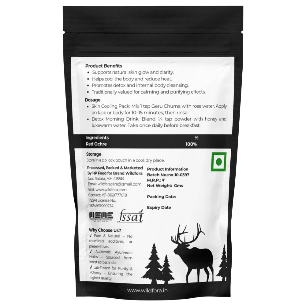 Wildfora Geru Churna, गेरू चूर्ण, Geru Powder, Gairika Powder, Natural Herbal Earth Powder, Wildfora Herbal Product, Forest Inspired Earth Powder, Herbal Mineral Powder, Wildfora Natural Product, Red Earth Churna, Wildforest Herbal Product, Natural Ochre Powder.