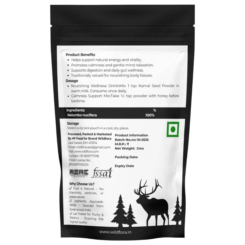 Kamal Seed Powder, Lotus Seed Powder, Kamal Gatta Powder, Kamal Kakdi Powder, Nelumbo nucifera Seed Powder, Wildfora Kamal Beej Powder, Lotus Nut Powder, Herbal Seed Powder.