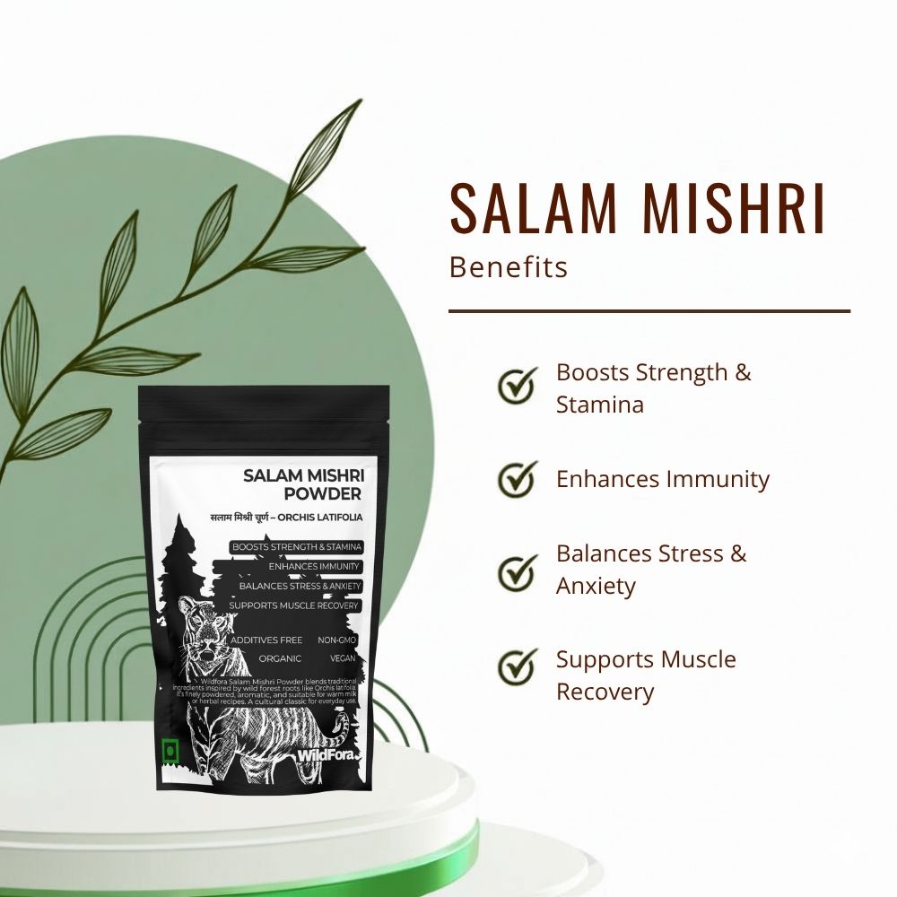 Salam Mishri Powder, Salab Misri Churna, Salap Mishri Powder, Orchis latifolia Powder, सलाम मिश्री चूर्ण, Wildfora Salam Mishri Powder, Wildfora Salab Misri Churna, Wildfora Salap Mishri, Orchis Powder, natural herbal powder, traditional churna, herbal inspired powder, forest-based churna, wild forest product